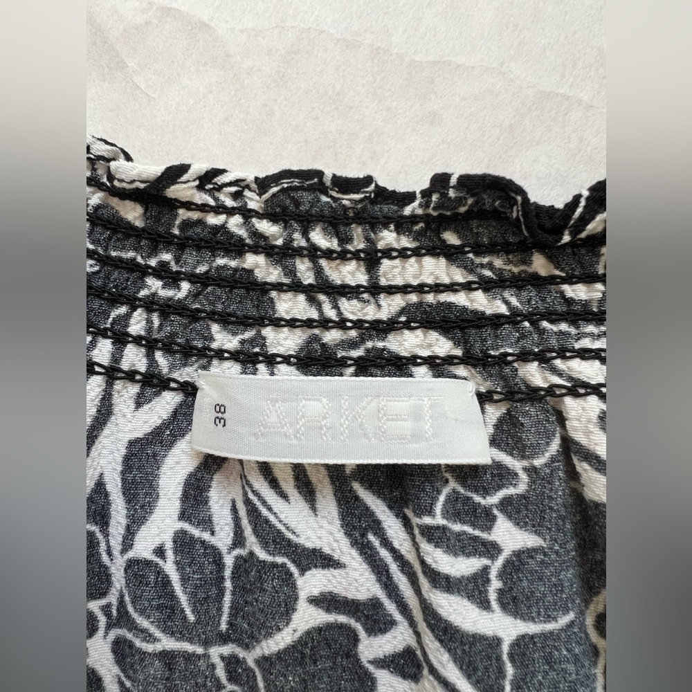 Arket  Kaftan Maxi Dress V-neck Size EU 38 US 8 Floral Black White Short Sleeve - Picture 9 of 10